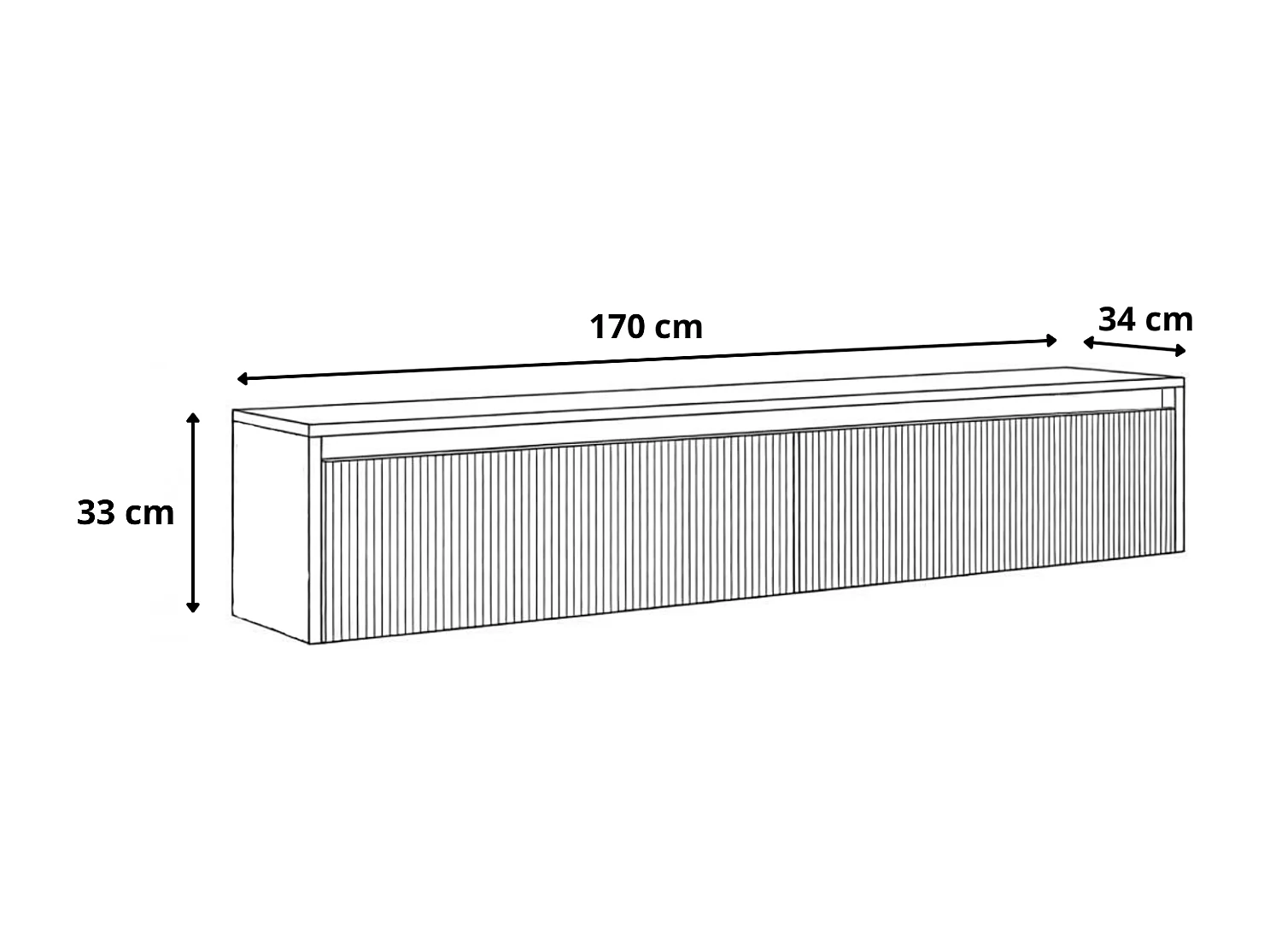 Geriffelter hängender tv-schrank - 170x34x33 cm - weiß matt - LUMI III