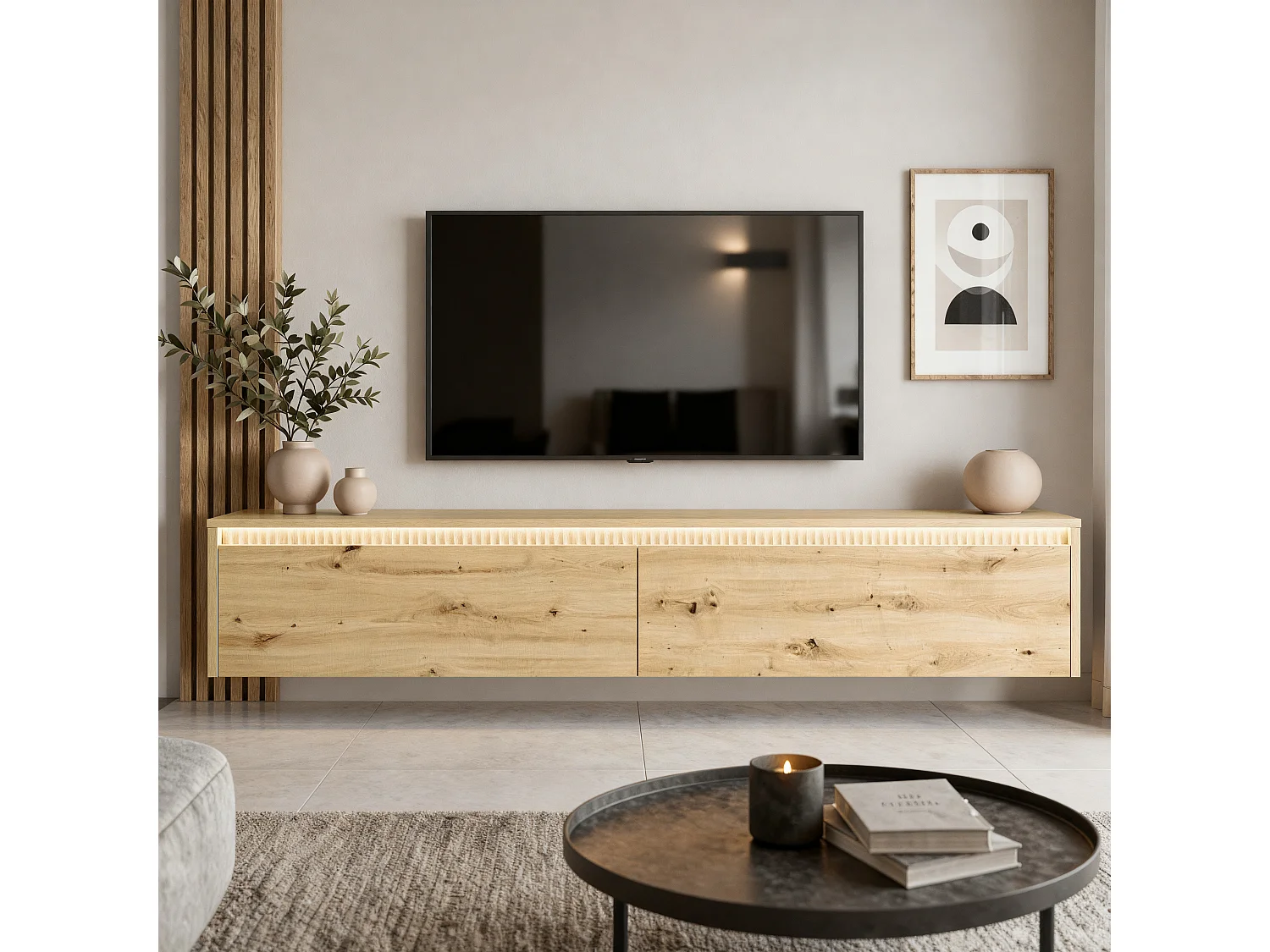 Geriffelter hängender tv-schrank - 170x34x33 cm - eiche artisan - LUMI II