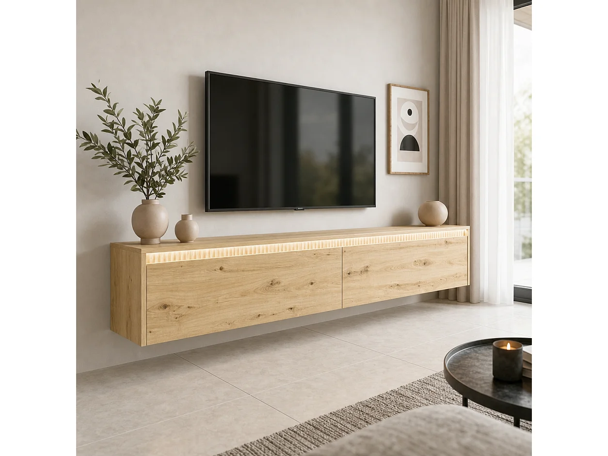 Geriffelter hängender tv-schrank - 170x34x33 cm - eiche artisan - LUMI II