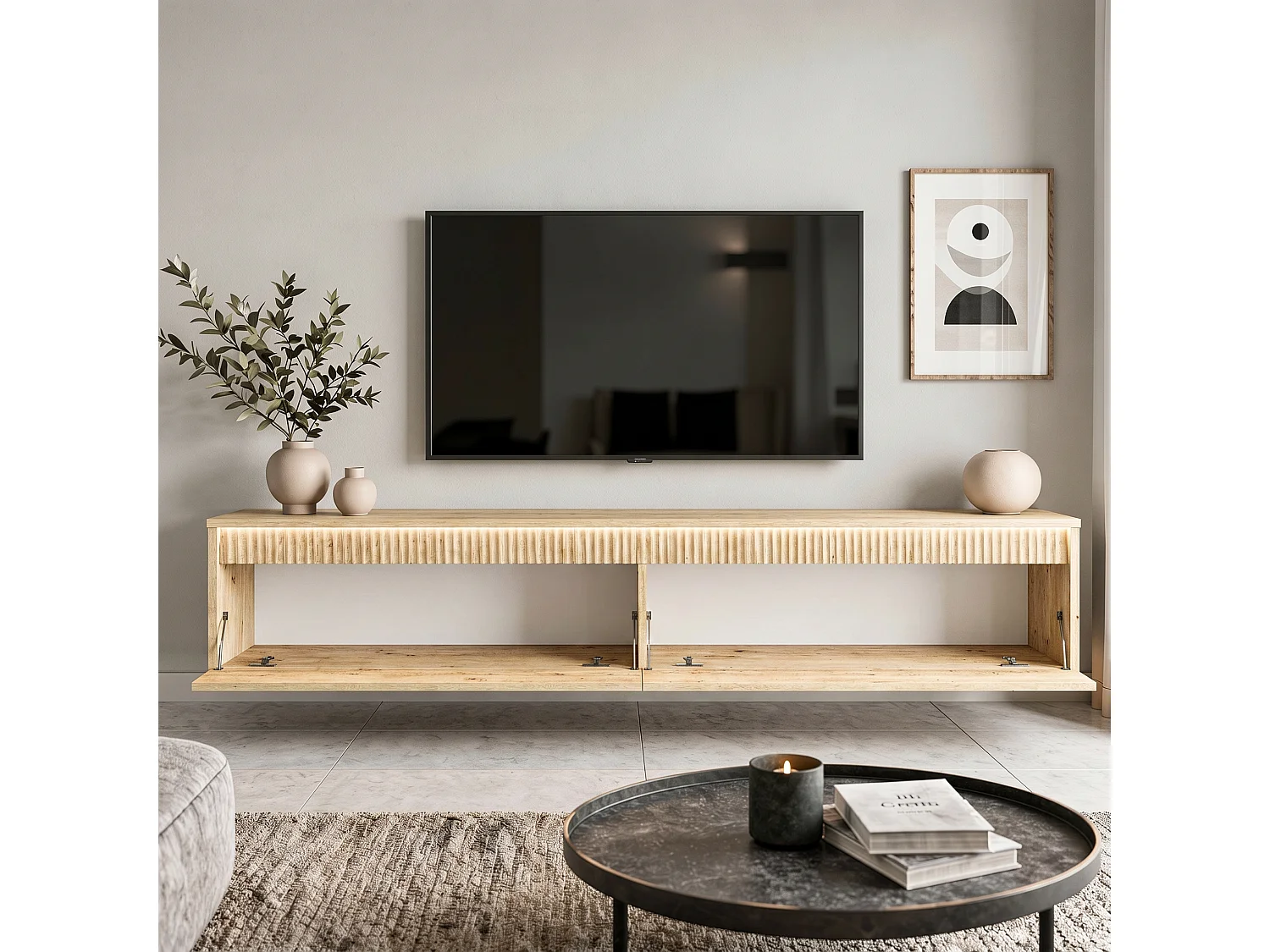 Geriffelter hängender tv-schrank - 170x34x33 cm - eiche artisan - LUMI II