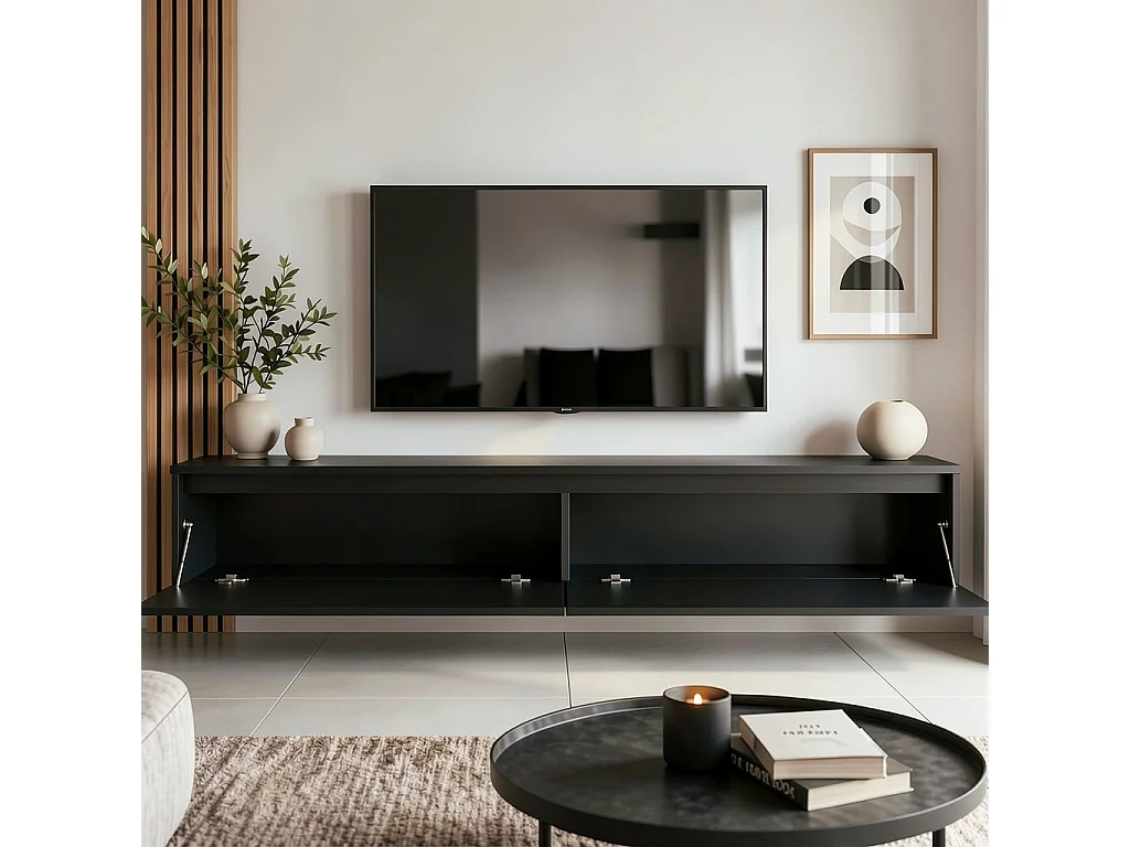 Geriffelter hängender tv-schrank - 170x34x33 cm - schwarz matt - LUMI III