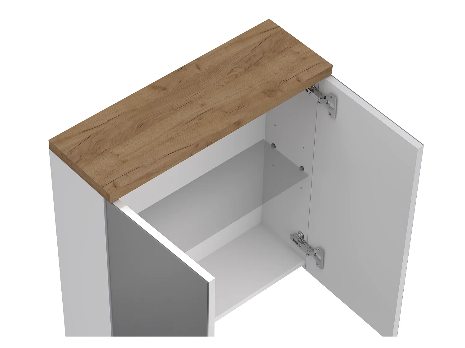 Hangende badkamerkast met spiegel - 80x65 cm - wit hoogglans + eiken craft - OVO
