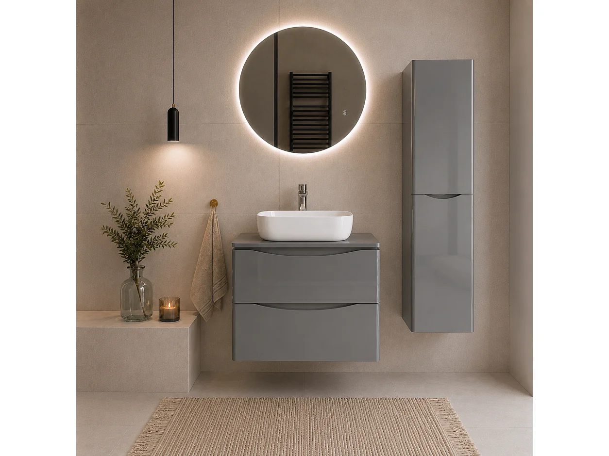 Armoire de salle de bain suspendue 40 cm - gris brillant - 2 portes - AUSTIN