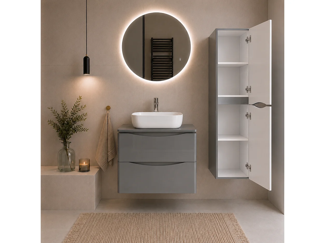 Armoire de salle de bain suspendue 40 cm - gris brillant - 2 portes - AUSTIN