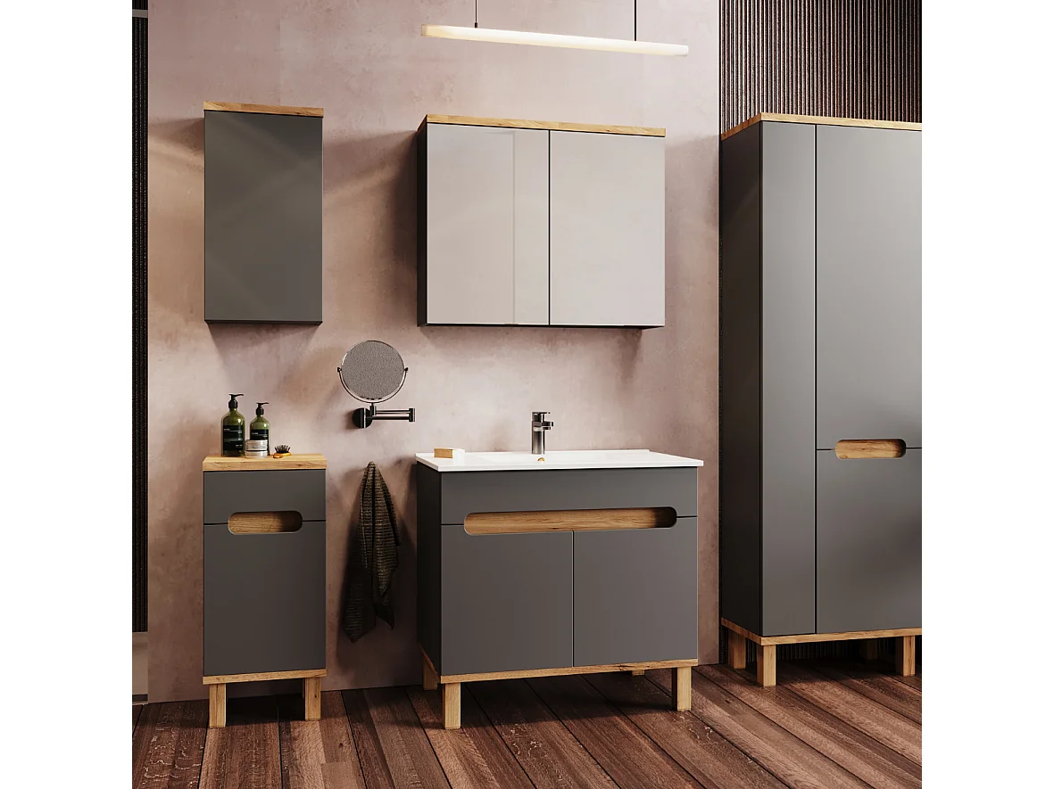 Badkamer meubelset - antraciet + eiken craft OVO