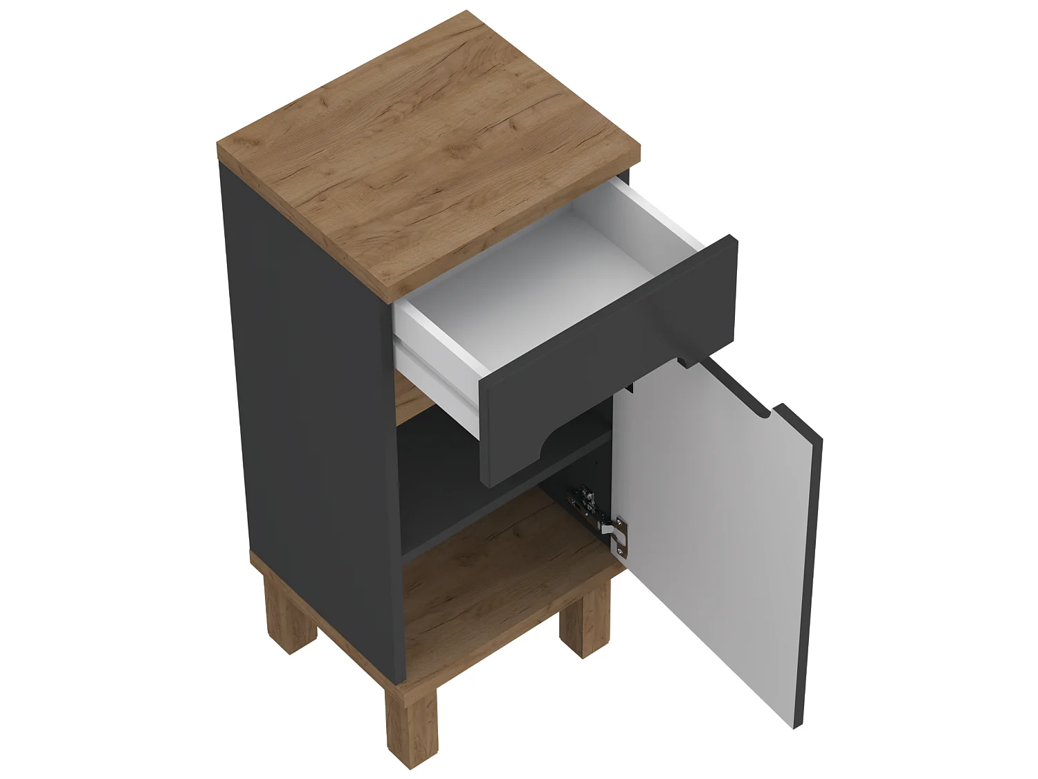 Staande badkamerkast - 35 cm - antraciet + eiken craft - OVO