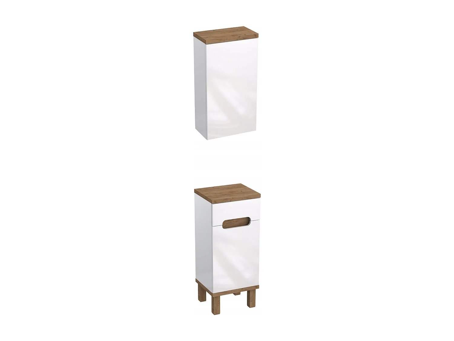 Ensemble de meubles de salle de bain - blanc brillant + chêne craft OVO
