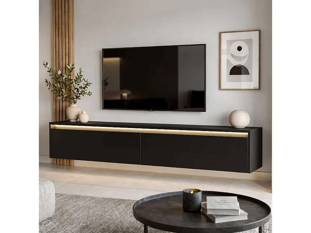 Modernes tv-lowboard - 170 cm - schwarz matt - led-beleuchtung - LUMI