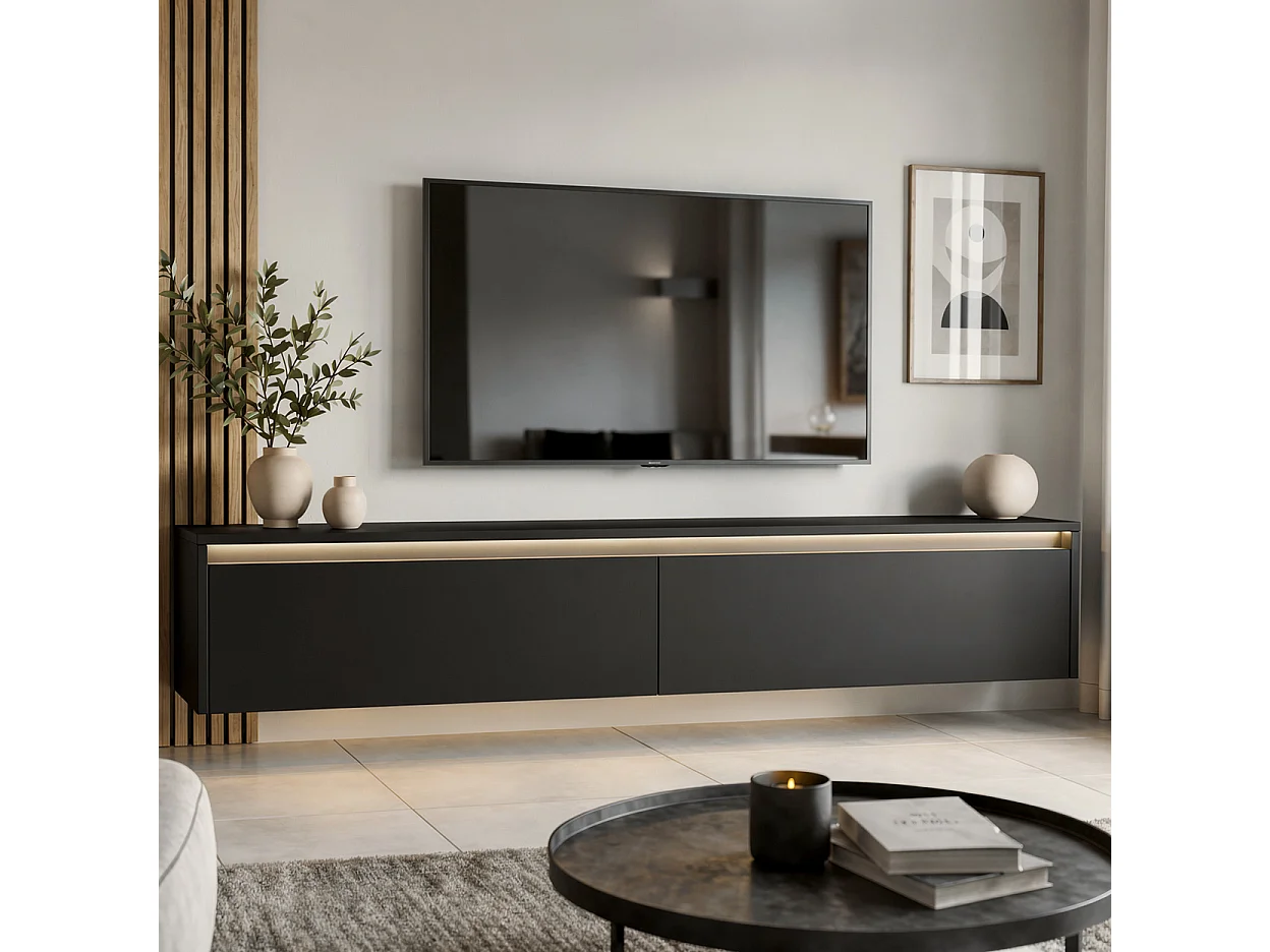Modernes tv-lowboard - 170 cm - schwarz matt - led-beleuchtung - LUMI