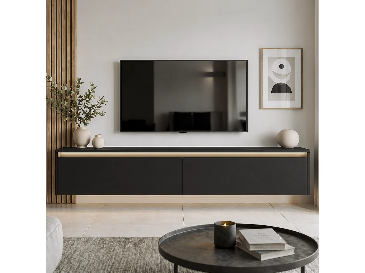 Modernes tv-lowboard - 170 cm - schwarz matt - led-beleuchtung - LUMI