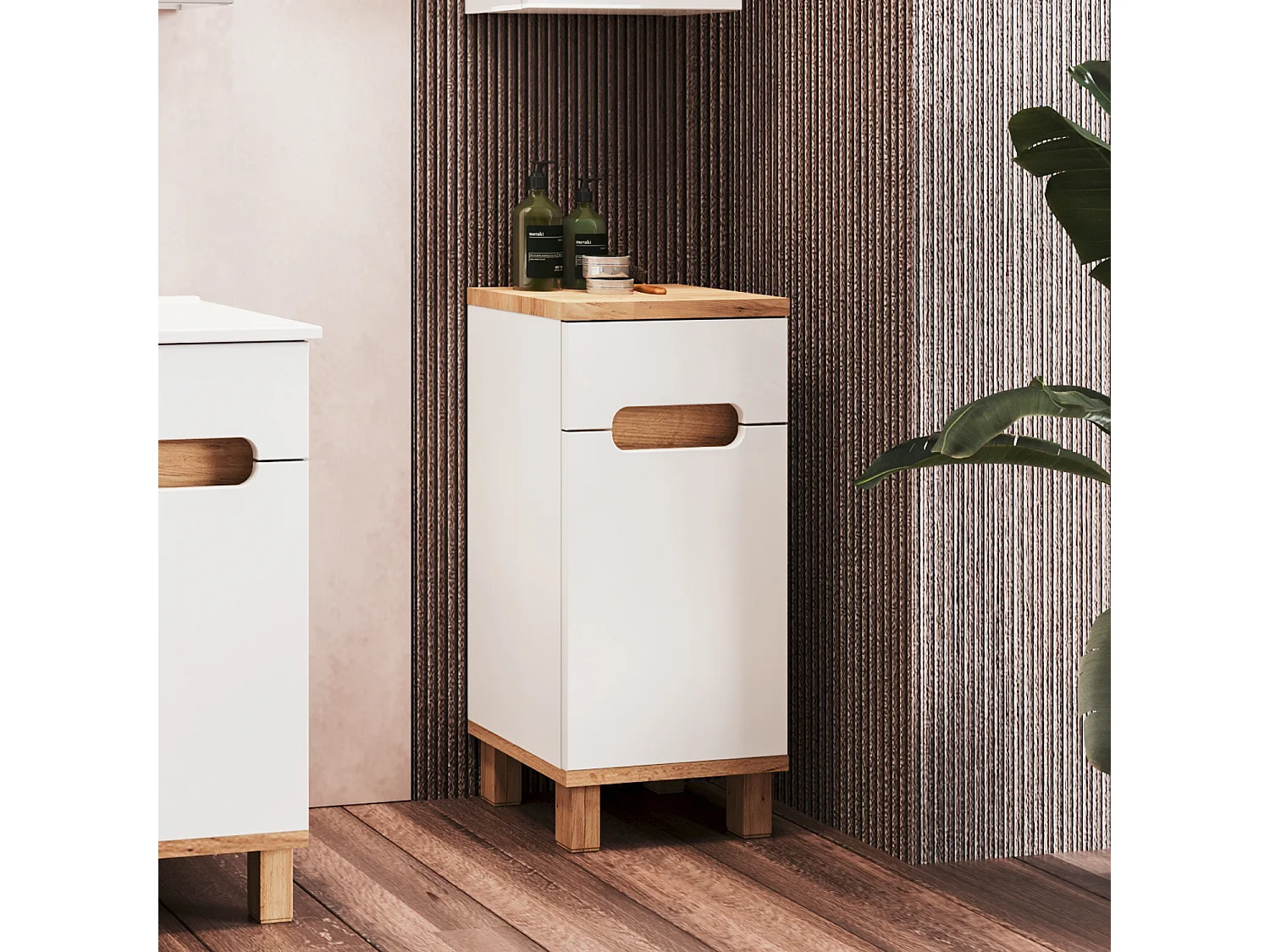 Armoire de salle de bain sur pied - 35 cm - blanc brillant - OVO