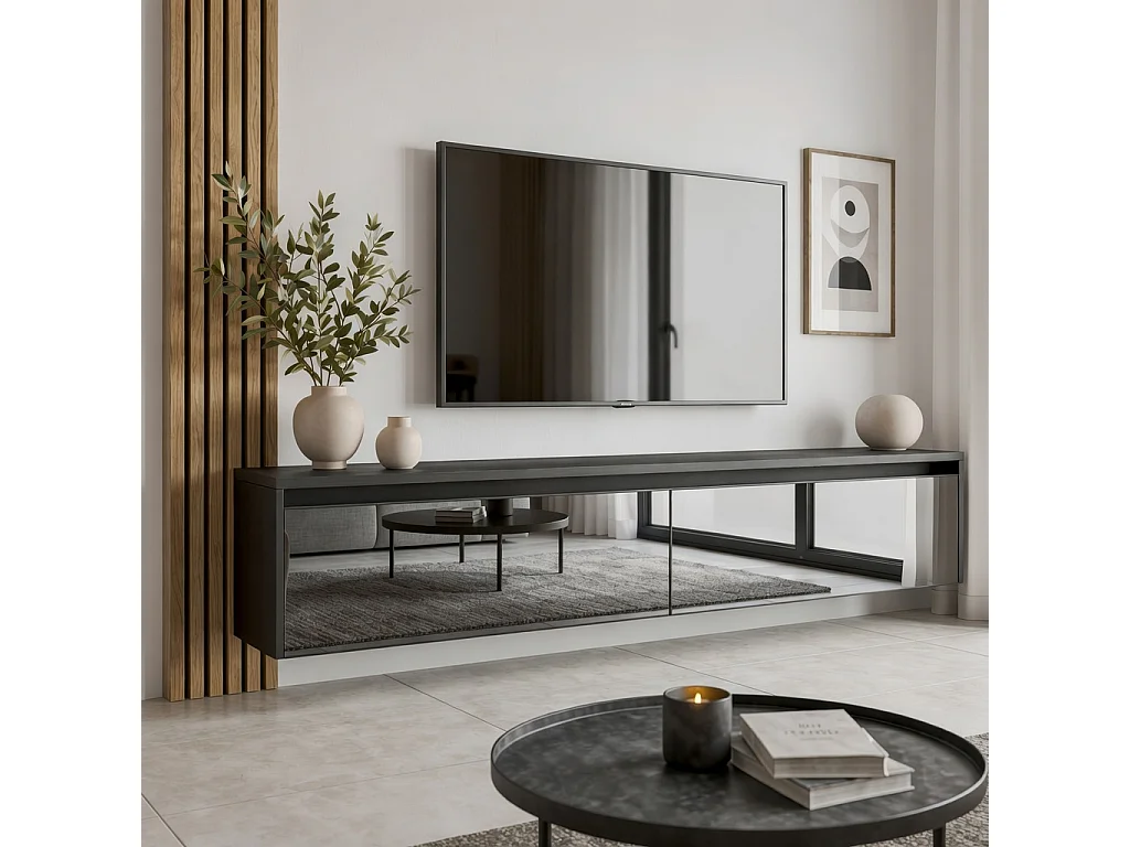 Modernes tv-lowboard - 170 cm - schwarz hochglanz - led-beleuchtung - LUMI