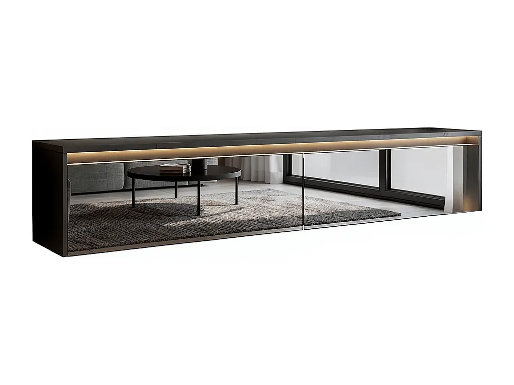 Modernes tv-lowboard - 170 cm - schwarz hochglanz - led-beleuchtung - LUMI