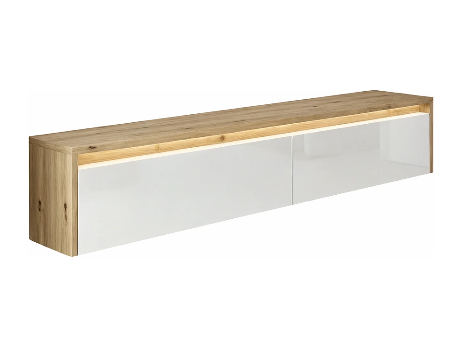 Modernes tv-lowboard - 170 cm - eiche artisan / weiß hochglanz - led-beleuchtung - LUMI