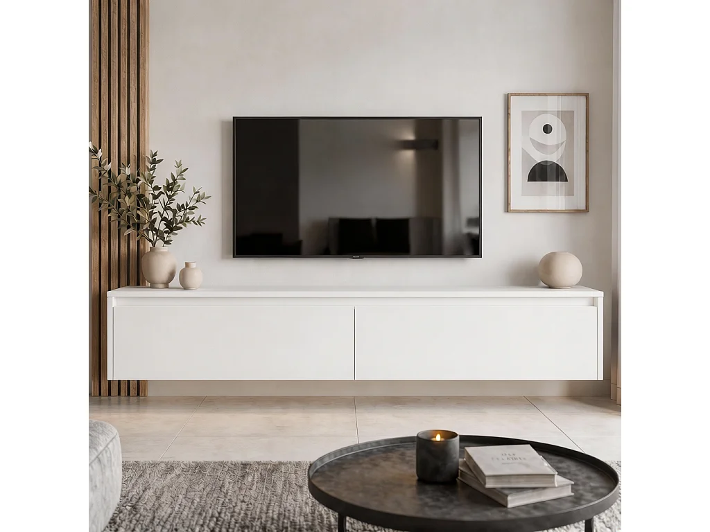 Modernes TV-Lowboard -170 cm - Weiß Matt - LED-Beleuchtung - LUMI