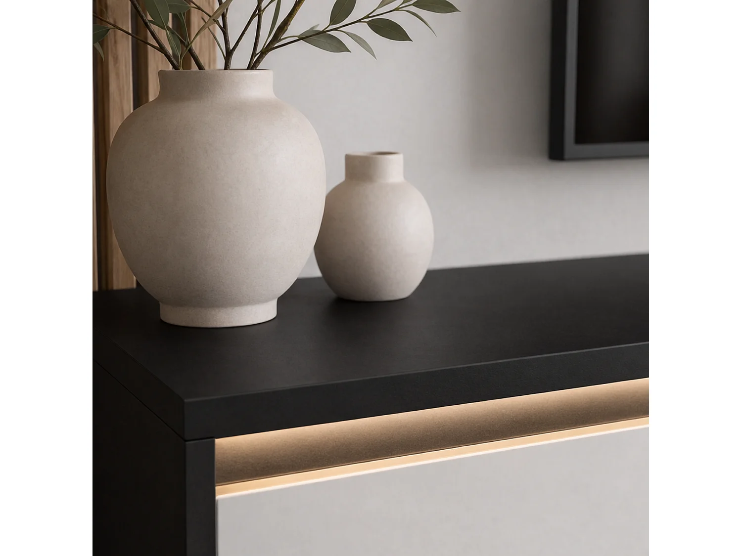 Modernes tv-lowboard - 170 cm - schwarz / weiß hochglanz - led-beleuchtung - LUMI