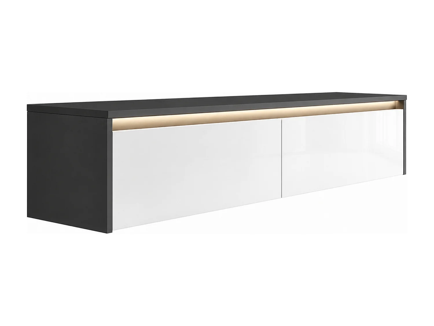 Modernes tv-lowboard - 170 cm - schwarz / weiß hochglanz - led-beleuchtung - LUMI