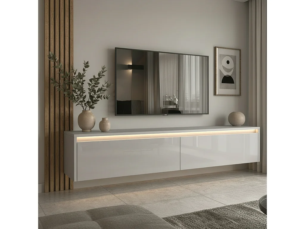 Modernes tv-lowboard - 170 cm - kaschmir hochglanz - led-beleuchtung - LUMI