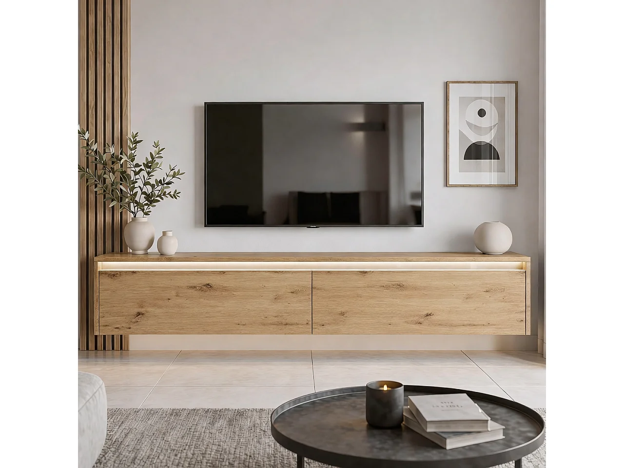 Modernes tv-lowboard - 170 cm - eiche artisan - led-beleuchtung - LUMI