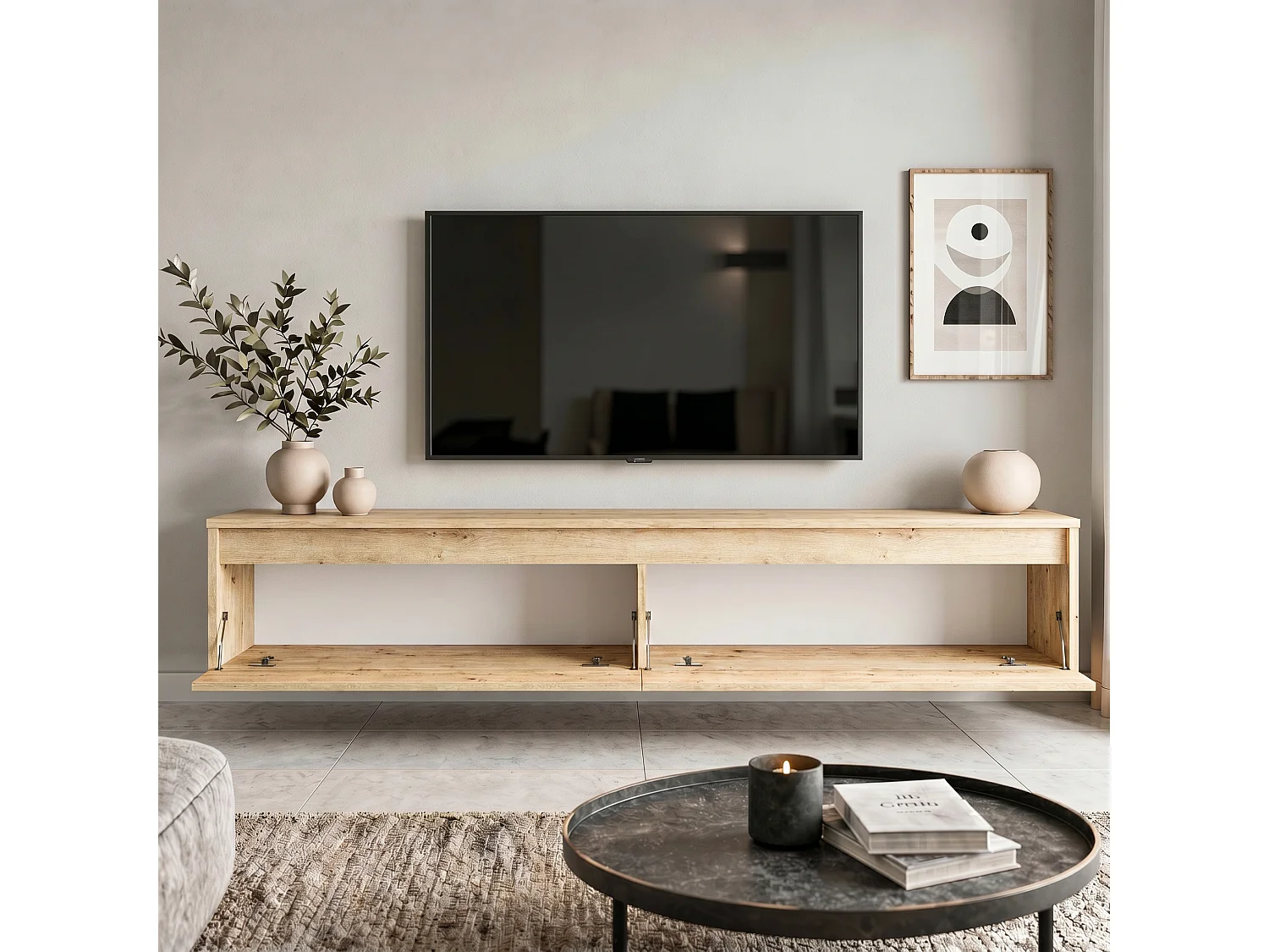 Modernes tv-lowboard - 170 cm - eiche artisan - led-beleuchtung - LUMI