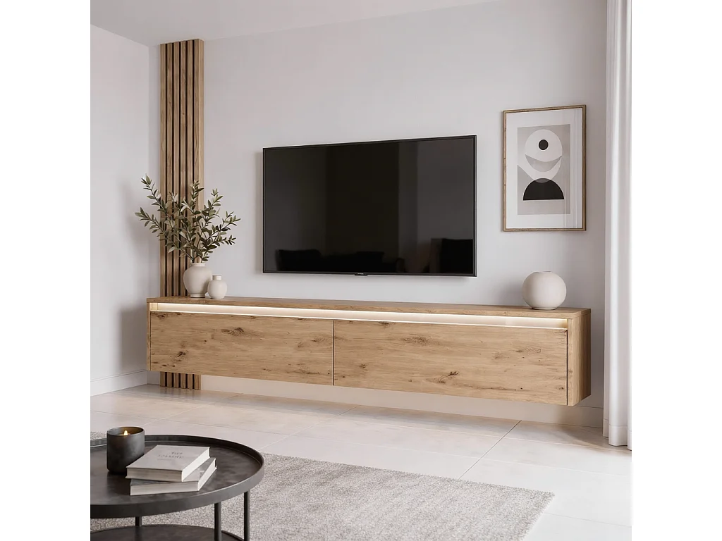 Modernes tv-lowboard - 170 cm - eiche artisan - led-beleuchtung - LUMI