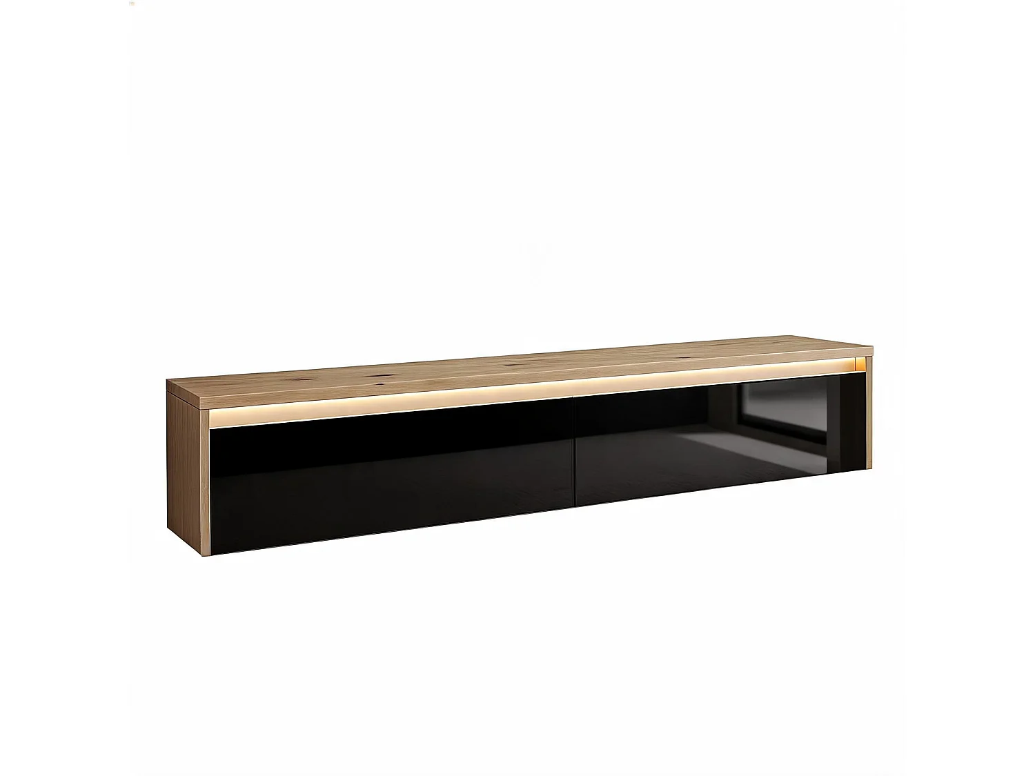 Modernes tv-lowboard - 170 cm - eiche artisan / schwarz hochglanz - led-beleuchtung - LUMI