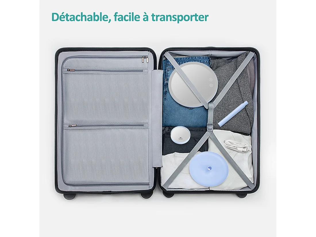 EMKE LED Miroir de Maquillage Rond avec Interrupteur Tactile Dimmable 3 Couleurs claires, grossissement 1/3x, Bleu