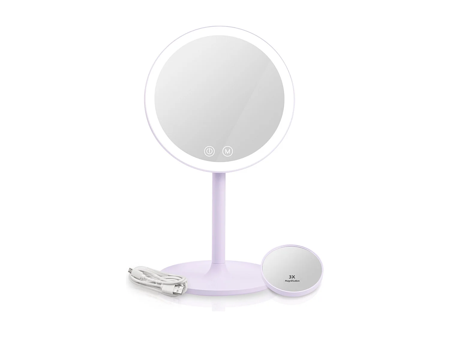 EMKE LED Miroir de Maquillage Rond avec Interrupteur Tactile Dimmable 3 Couleurs claires, grossissement 1/3x, Violet