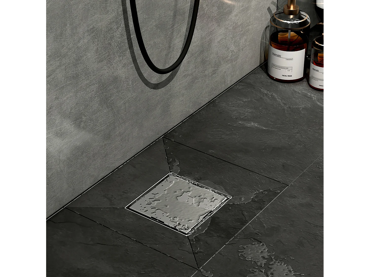 Siphon de Douche Carré Encastré EMKE en Acier Inoxydable SUS304, Finition Brossée, 15 x 15 cm