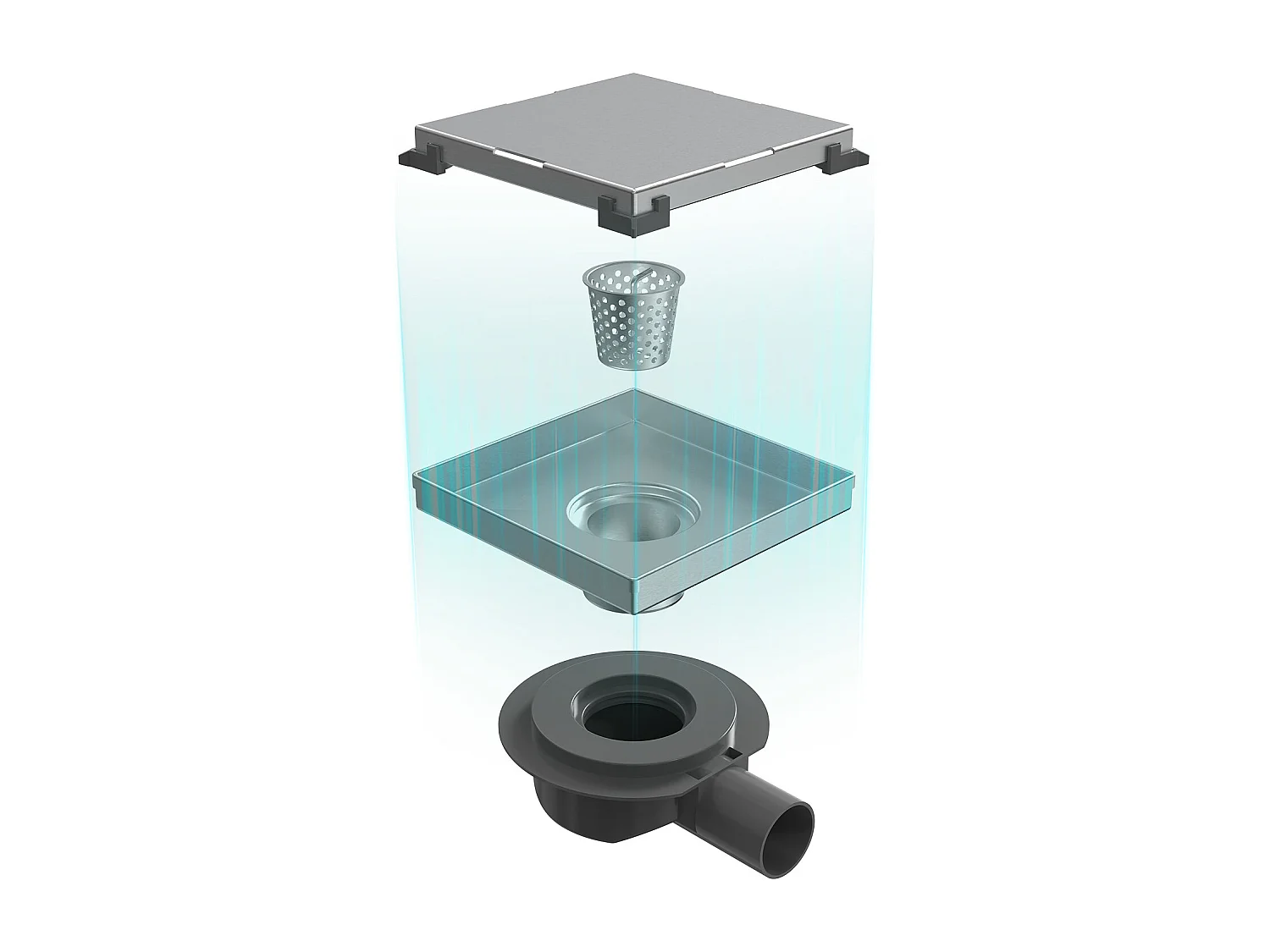 Siphon de Douche Carré Encastré EMKE en Acier Inoxydable SUS304, Finition Brossée, 15 x 15 cm