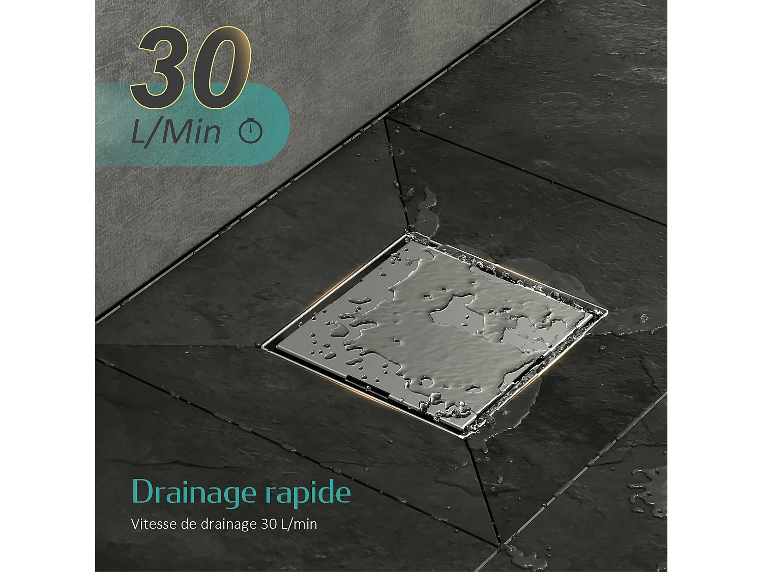 Siphon de Douche Carré Encastré EMKE en Acier Inoxydable SUS304, Finition Brossée, 15 x 15 cm