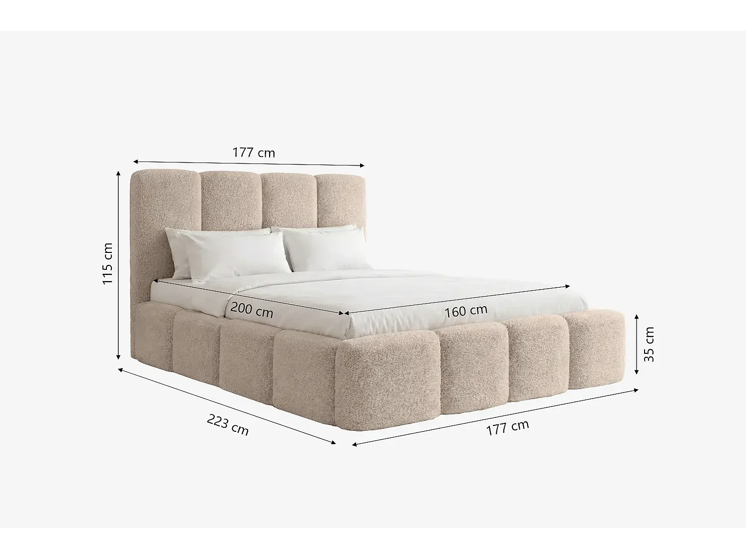 MNUUO Polsterbett MIOA mit Bettkasten Beige 160 x 200 cm Hebbarer Holz-Lattenrost