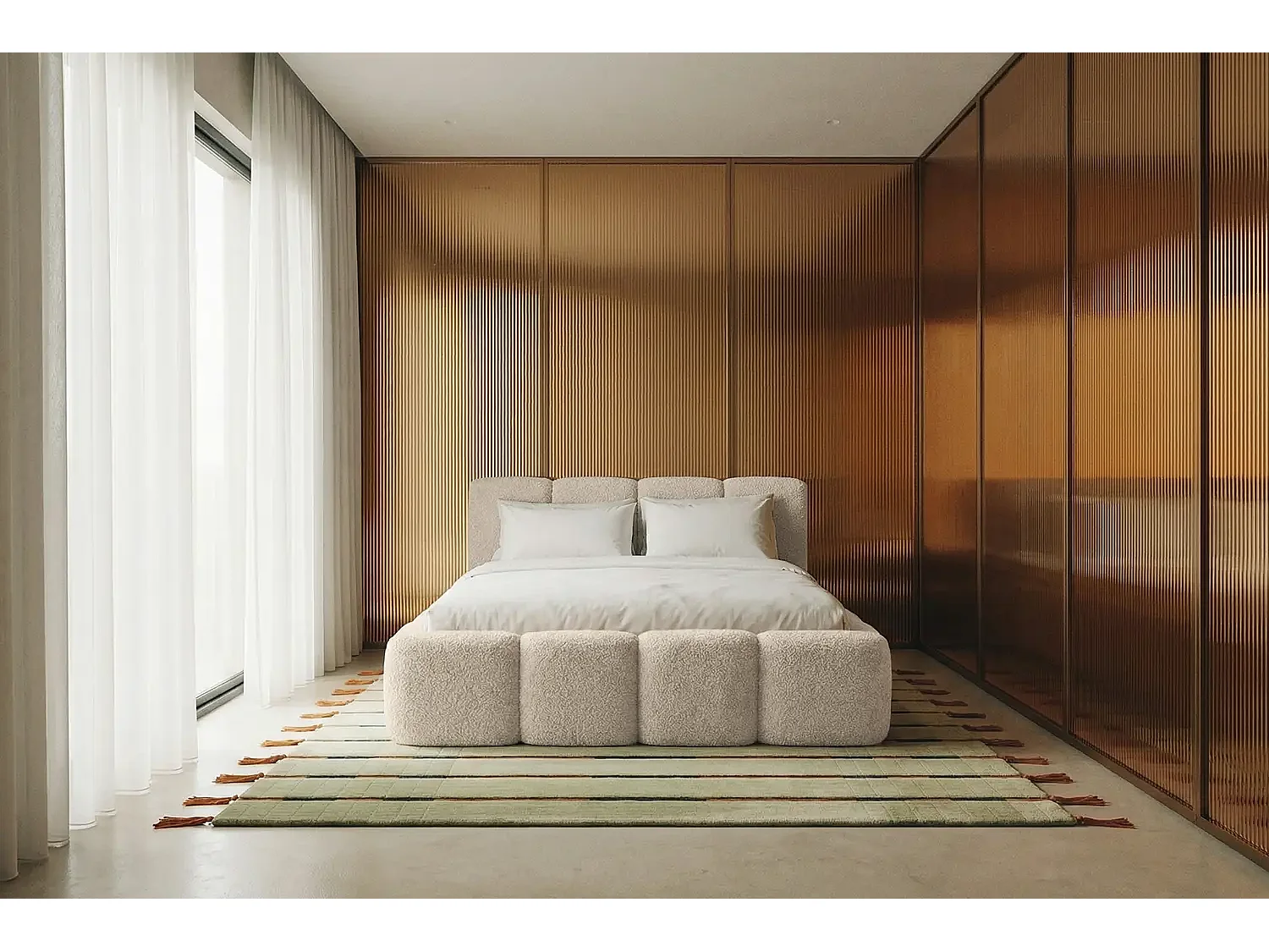 MNUUO Polsterbett MIOA LITE mit Bettkasten Creme 160 x 200 cm Hebbarer Holz-Lattenrost