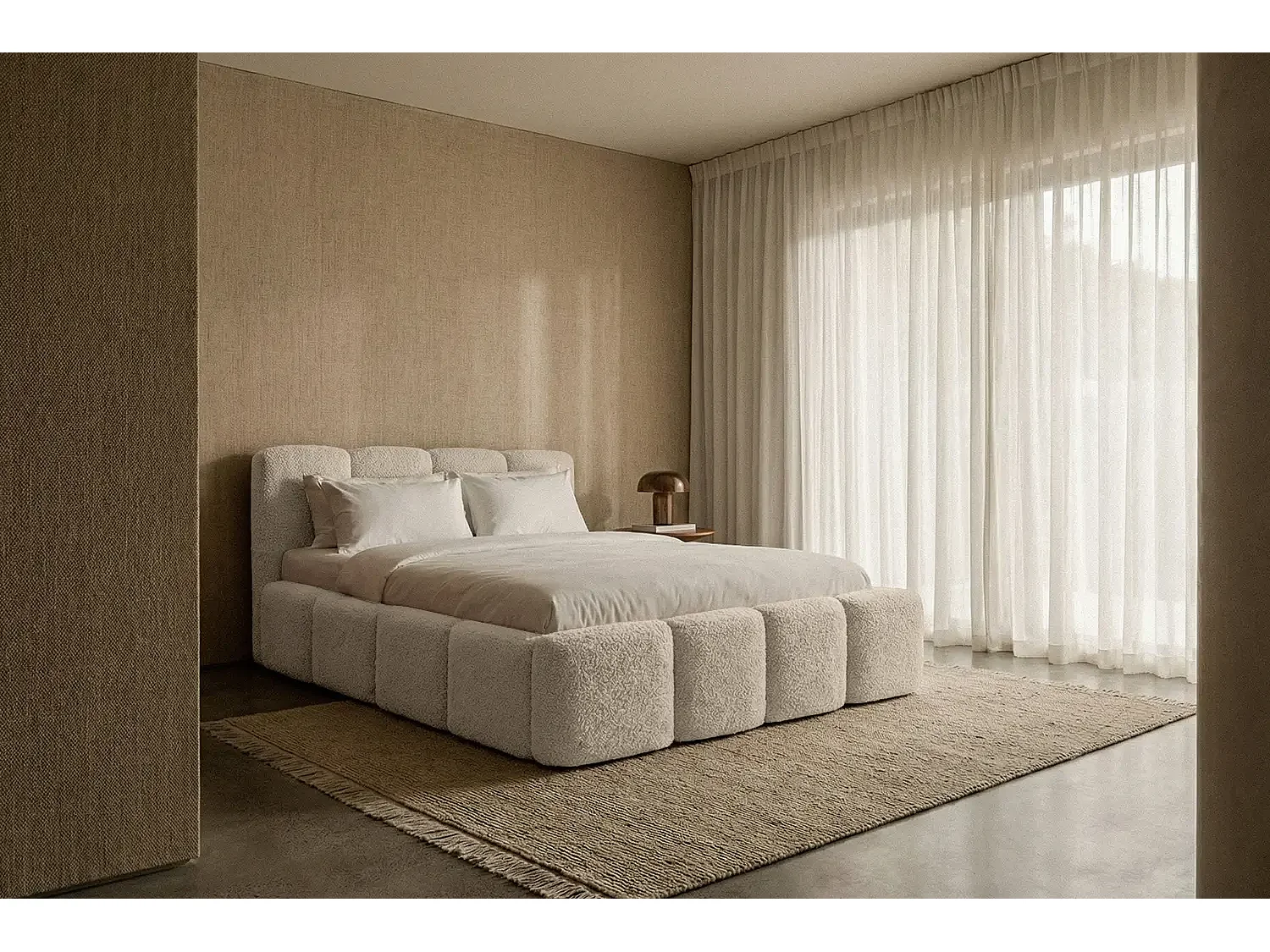 MNUUO Polsterbett MIOA LITE mit Bettkasten Creme 160 x 200 cm Hebbarer Holz-Lattenrost