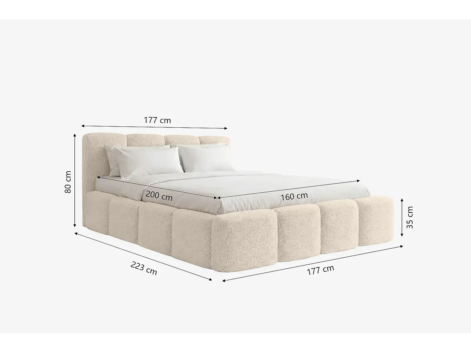 MNUUO Polsterbett MIOA LITE mit Bettkasten Creme 160 x 200 cm Hebbarer Holz-Lattenrost