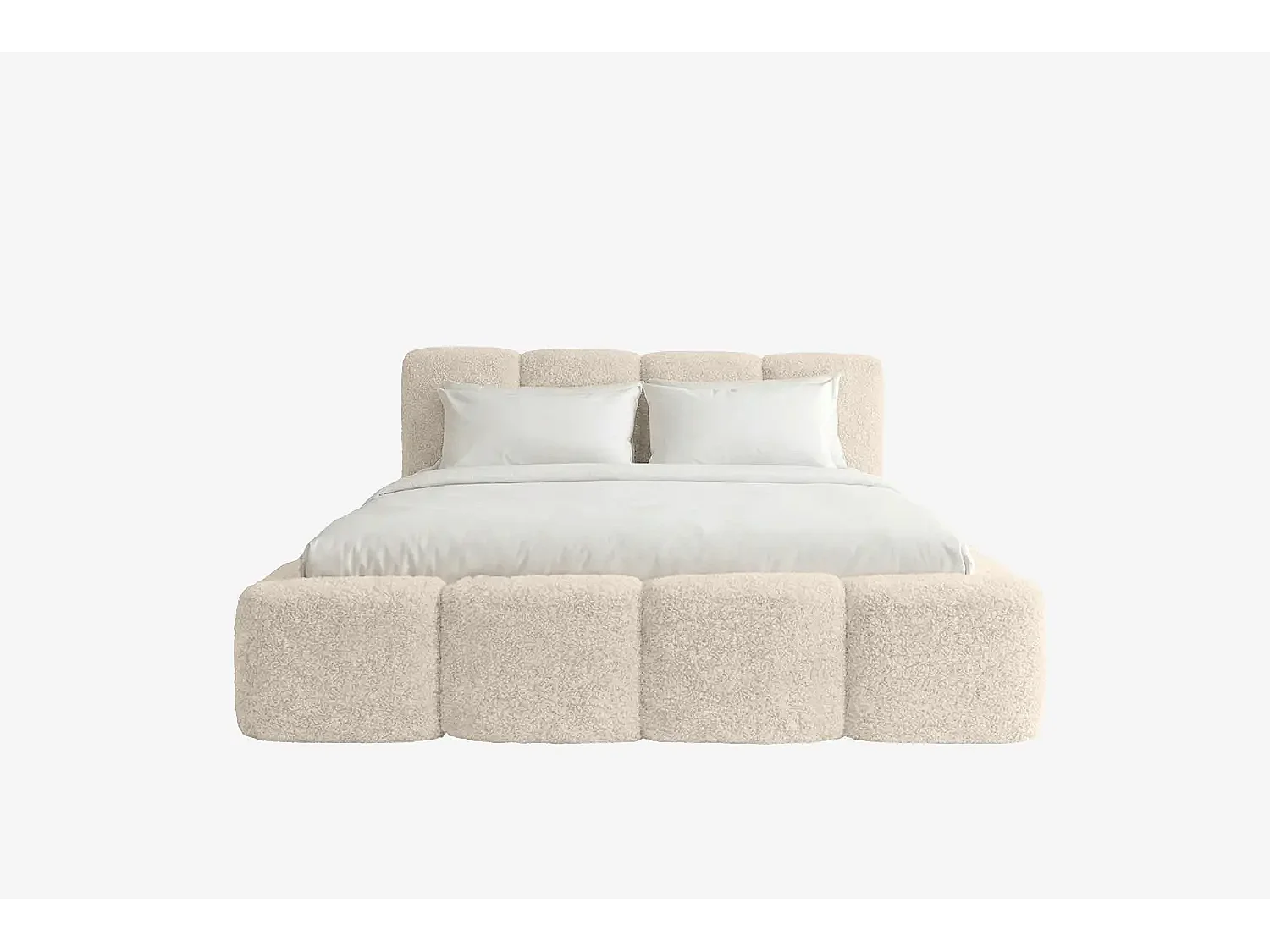 MNUUO Polsterbett MIOA LITE mit Bettkasten Creme 200 x 200 cm Hebbarer Holz-Lattenrost