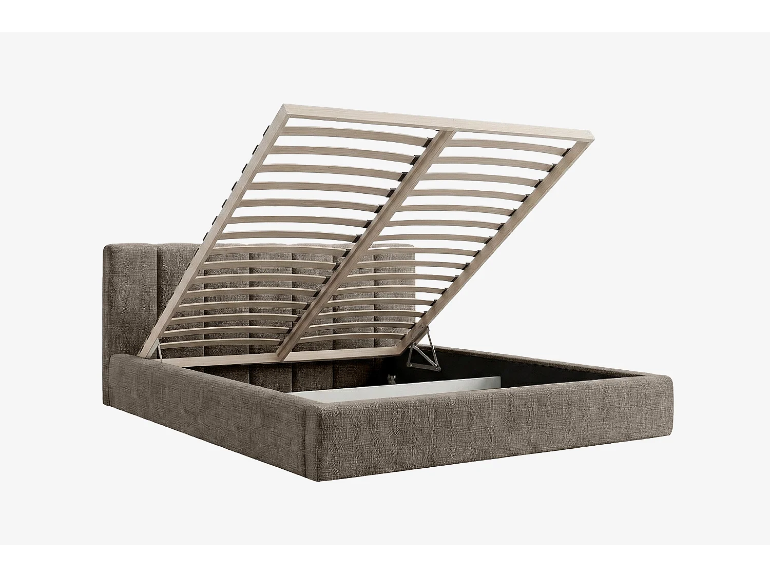 MNUUO Gestoffeerd bed RENZY met opbergbox, grijs, 140 x 200 cm, opklapbare lattenbodem