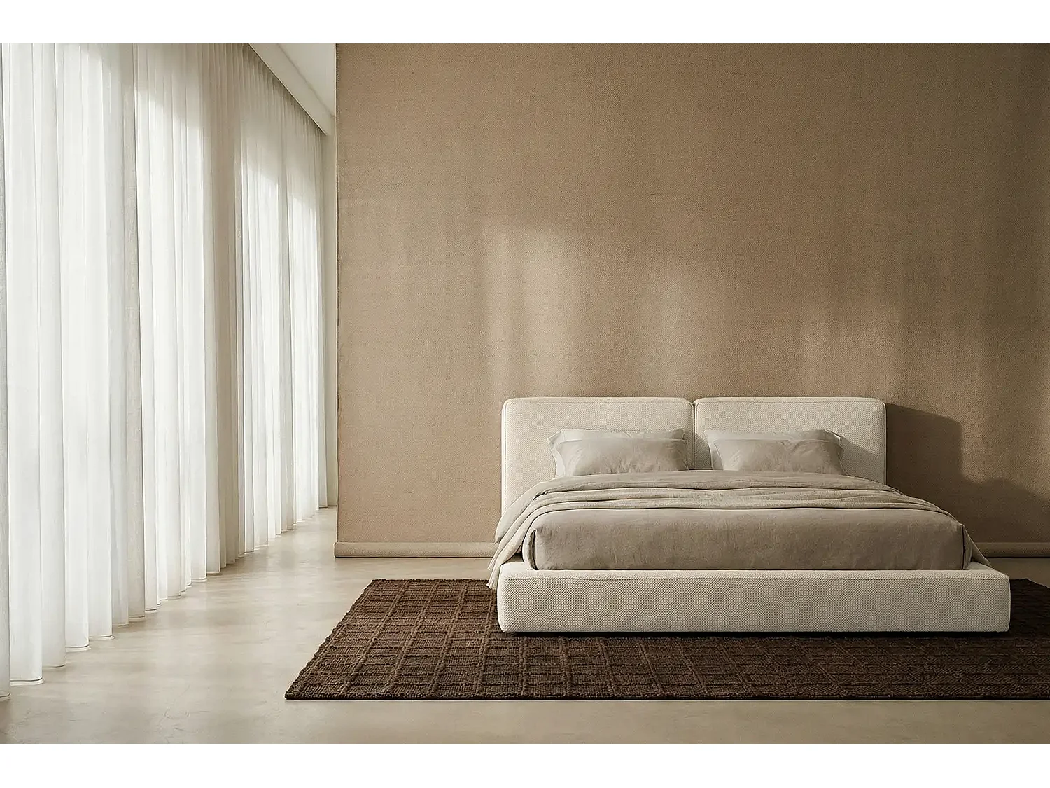 MNUUO lit rembourré NEENO BASE crème 200 x 200 cm