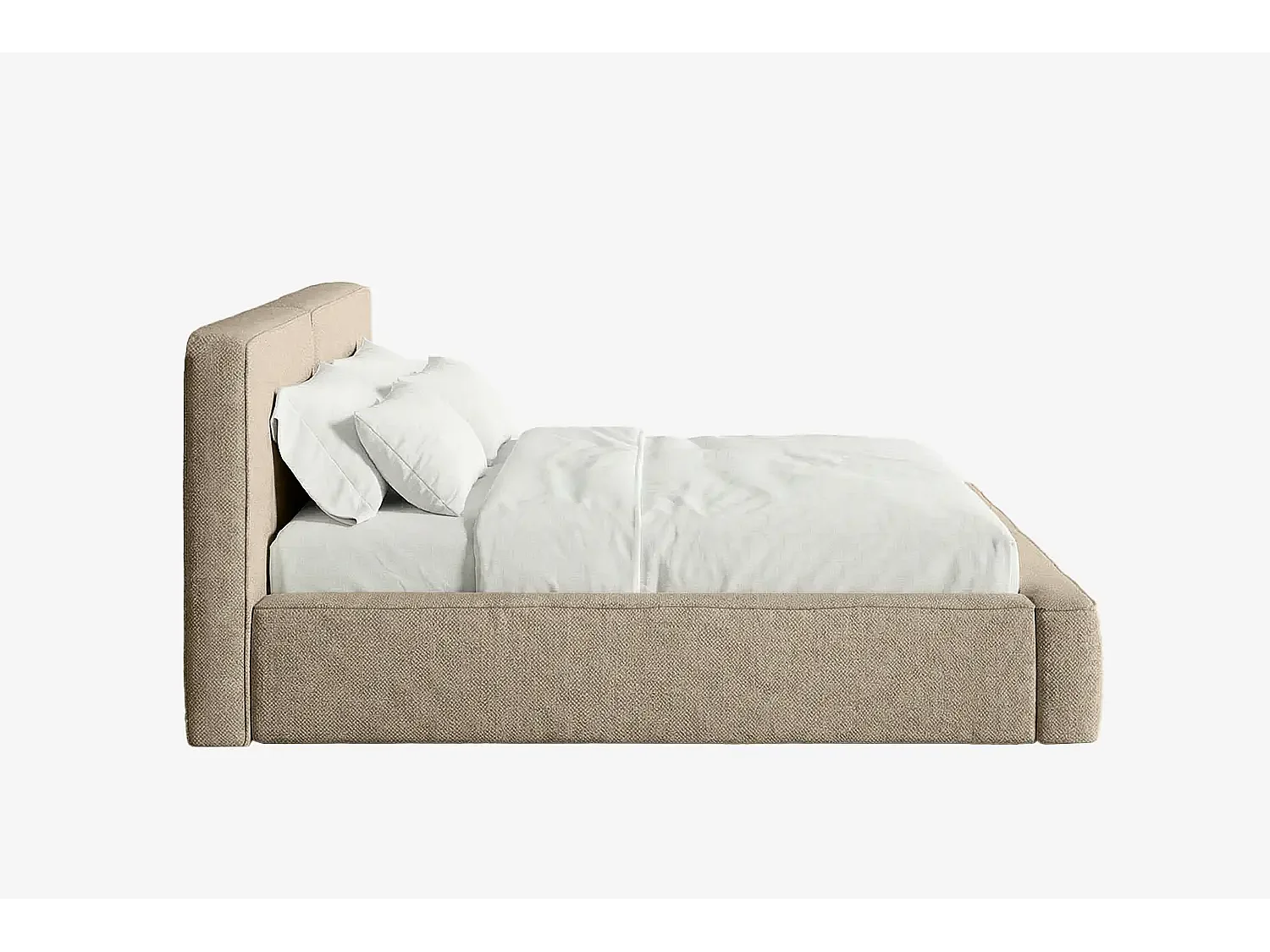 Lit capitonné MNUUO NEENO avec coffre de rangement, taupe, 200 x 200 cm, sommier à lattes en bois relevable