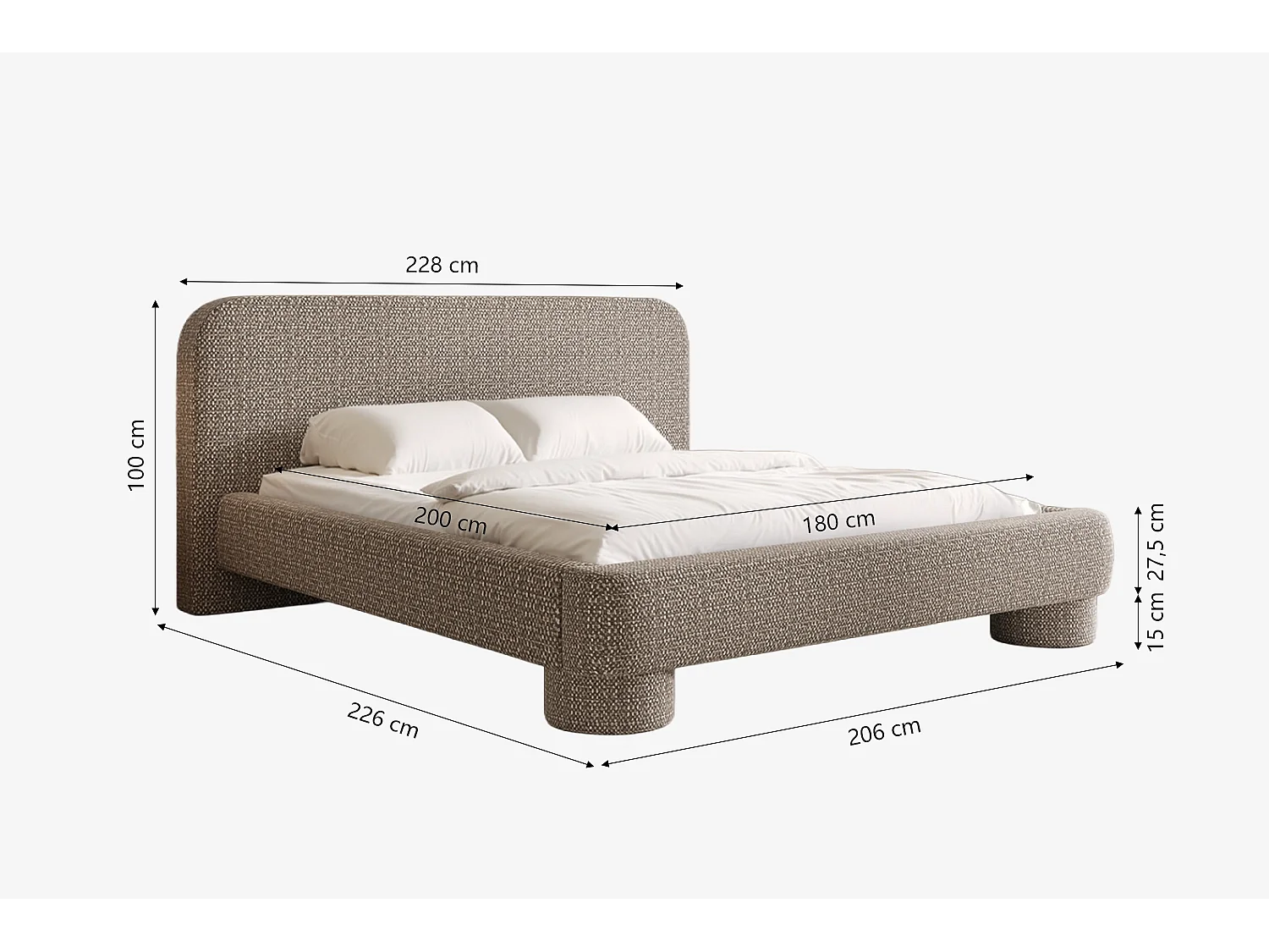 Lit capitonné MNUUO COLEA avec coffre de rangement, beige, 180 x 200 cm, sommier à lattes en bois relevable