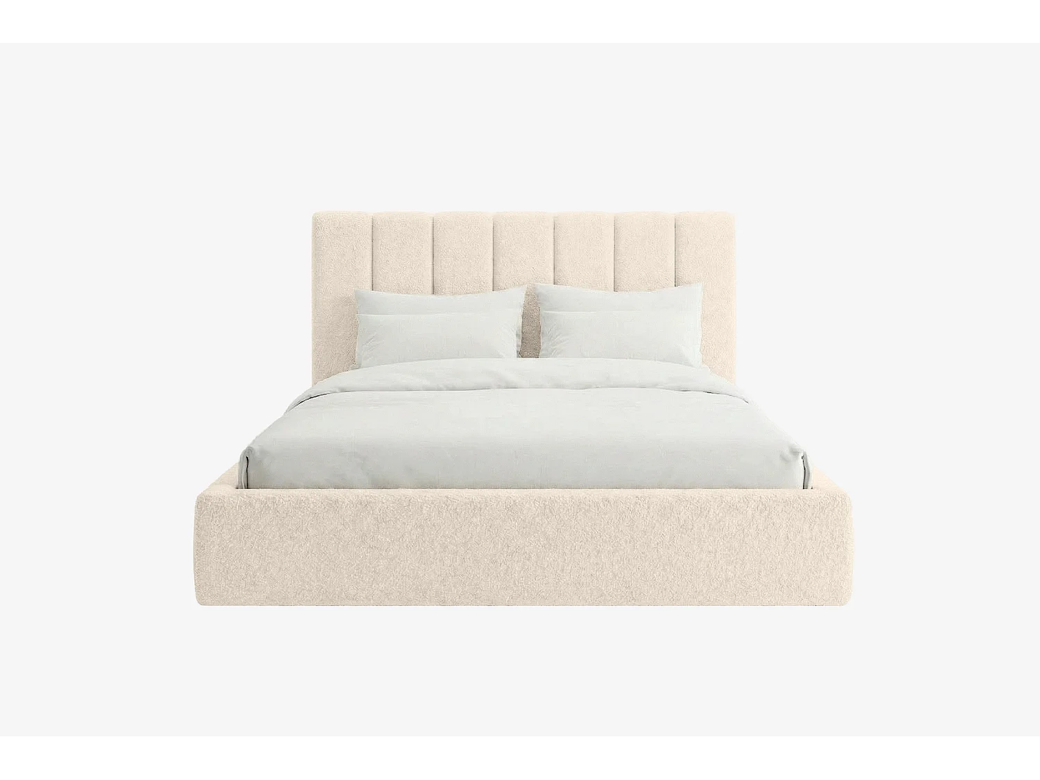 Lit capitonné MNUUO FELAA avec coffre de rangement, crème, 120 x 200 cm, sommier à lattes en bois relevable