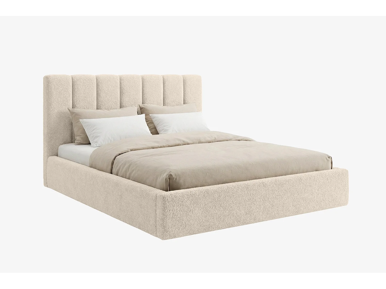 Lit capitonné MNUUO FELAA avec coffre de rangement, crème, 120 x 200 cm, sommier à lattes en bois relevable