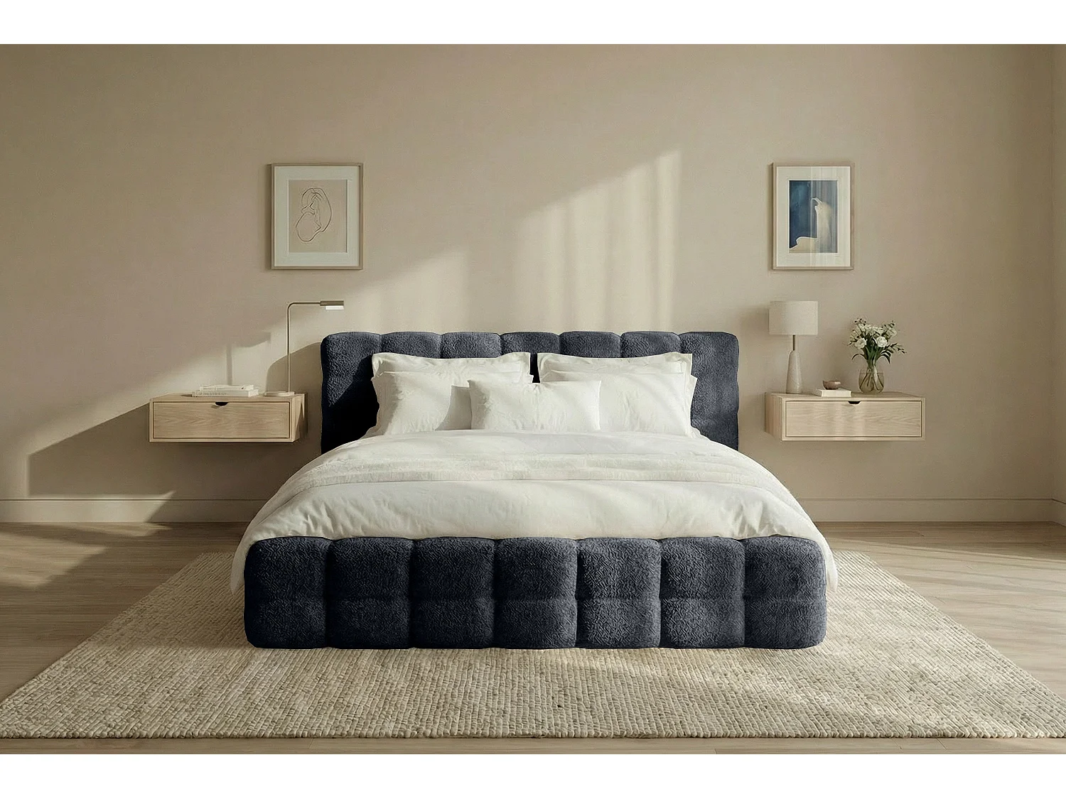MNUUO Gestoffeerd bed KAIO met opbergbox, blauw, 160 x 200 cm, opklapbare lattenbodem