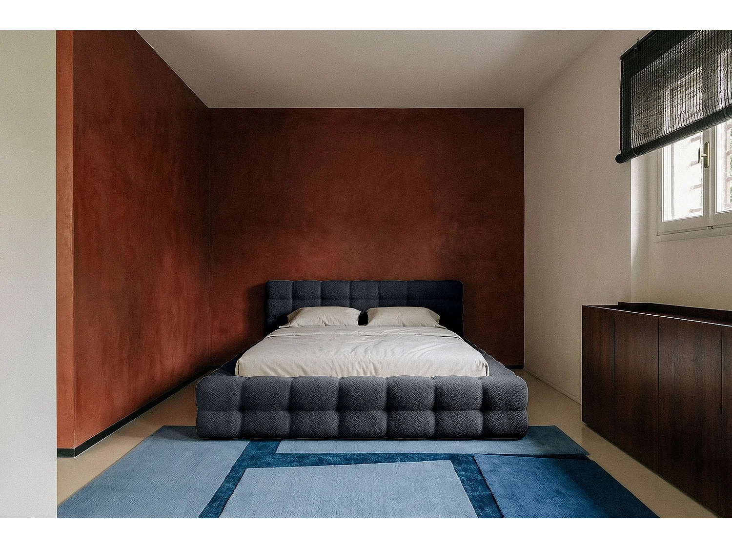 MNUUO Gestoffeerd bed KAIO met opbergbox, blauw, 160 x 200 cm, opklapbare lattenbodem