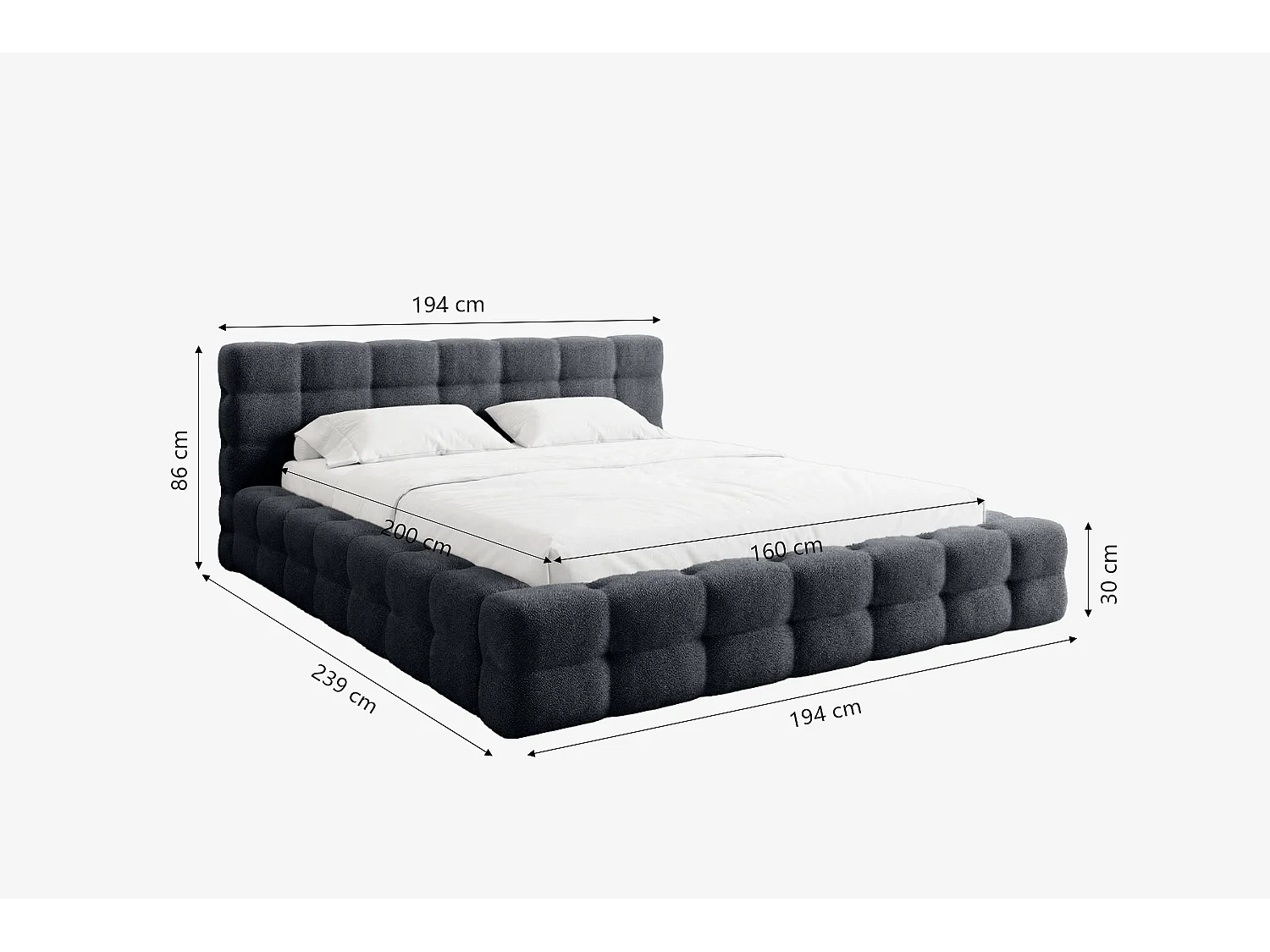 MNUUO Gestoffeerd bed KAIO met opbergbox, blauw, 160 x 200 cm, opklapbare lattenbodem