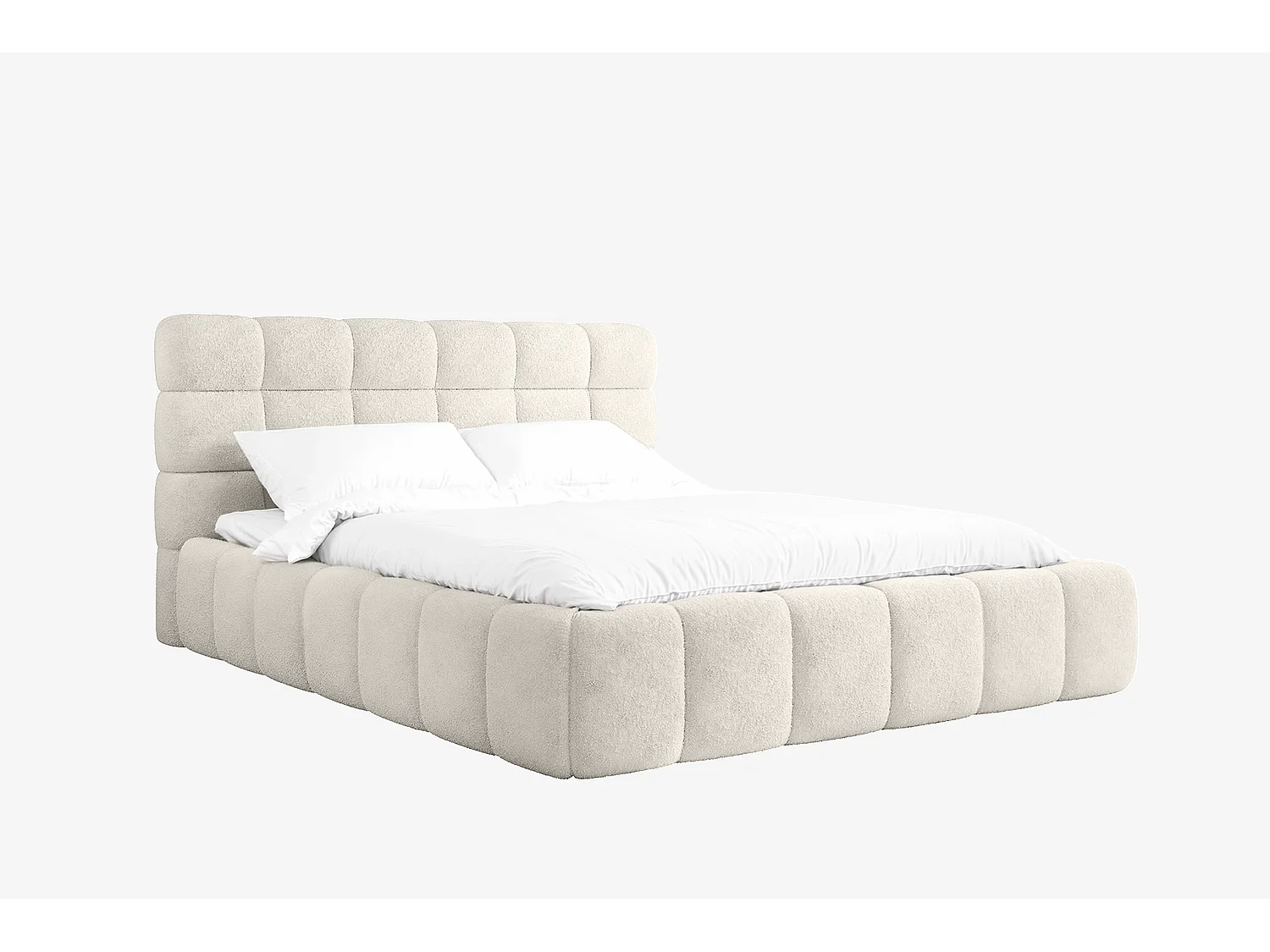 Lit capitonné MNUUO CHOCCO avec coffre de rangement, crème, 180 x 200 cm, sommier à lattes en bois relevable