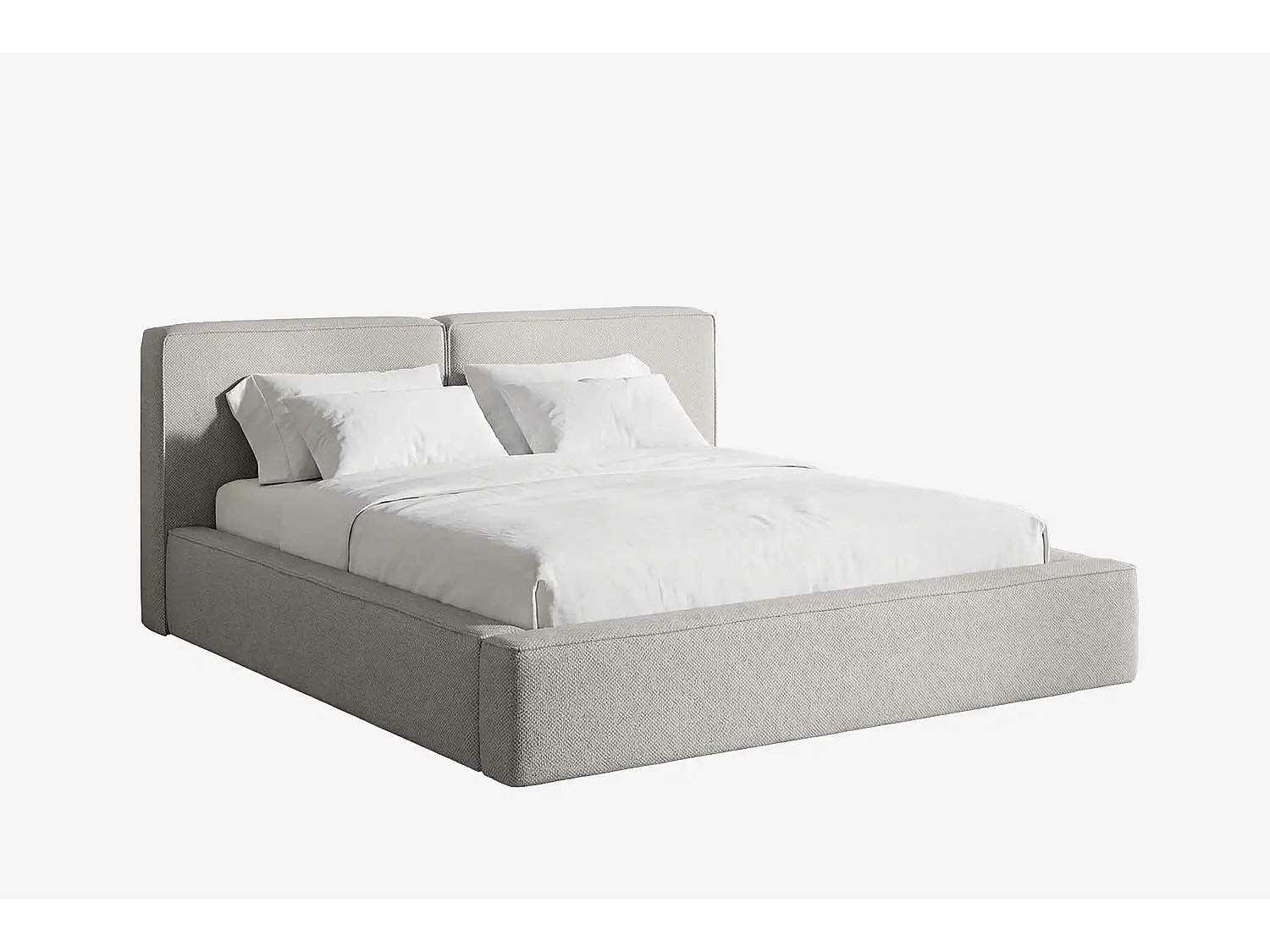 Lit capitonné MNUUO NEENO avec coffre de rangement, gris clair, 160 x 200 cm, sommier à lattes en bois relevable