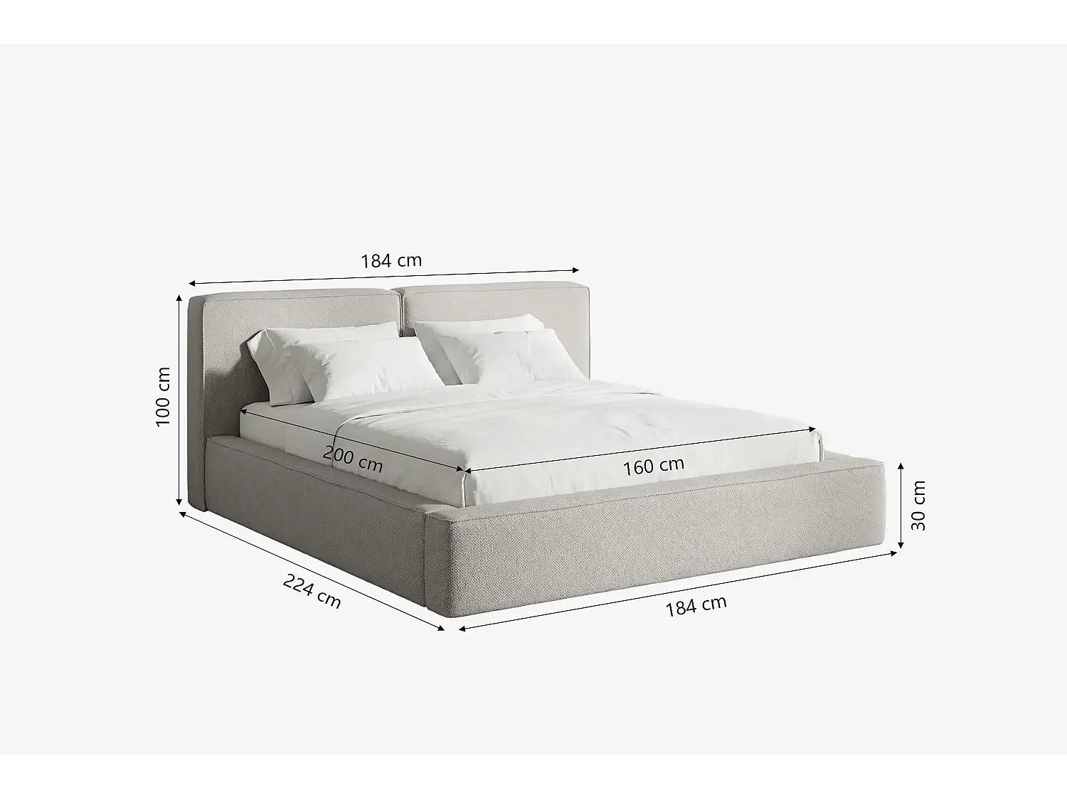Lit capitonné MNUUO NEENO avec coffre de rangement, gris clair, 160 x 200 cm, sommier à lattes en bois relevable