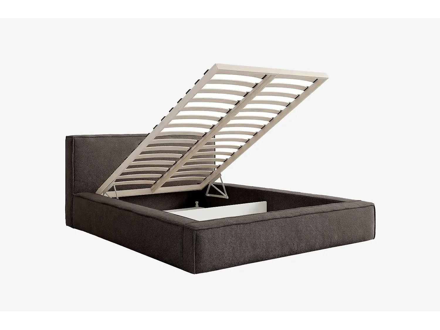 Lit capitonné MNUUO BUUN avec coffre de rangement, marron, 140 x 200 cm, sommier à lattes en bois relevable