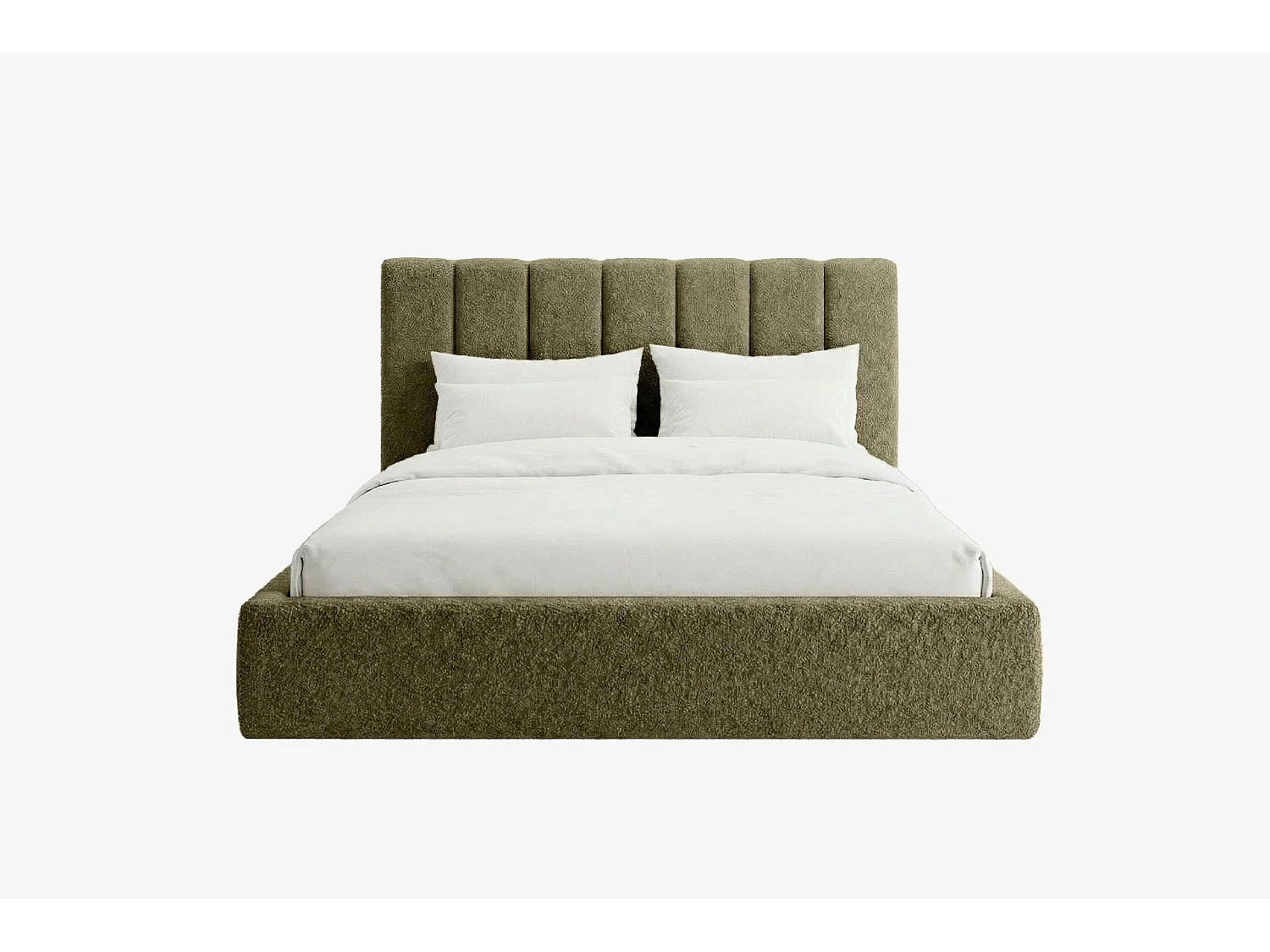 Lit capitonné MNUUO FELAA avec coffre de rangement Olive 160 x 200 cm, sommier à lattes en bois relevable
